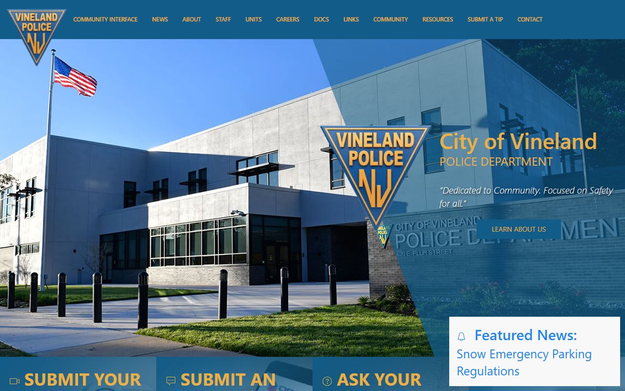 Vineland Police Department building where busted mugshots and booking photos are processed