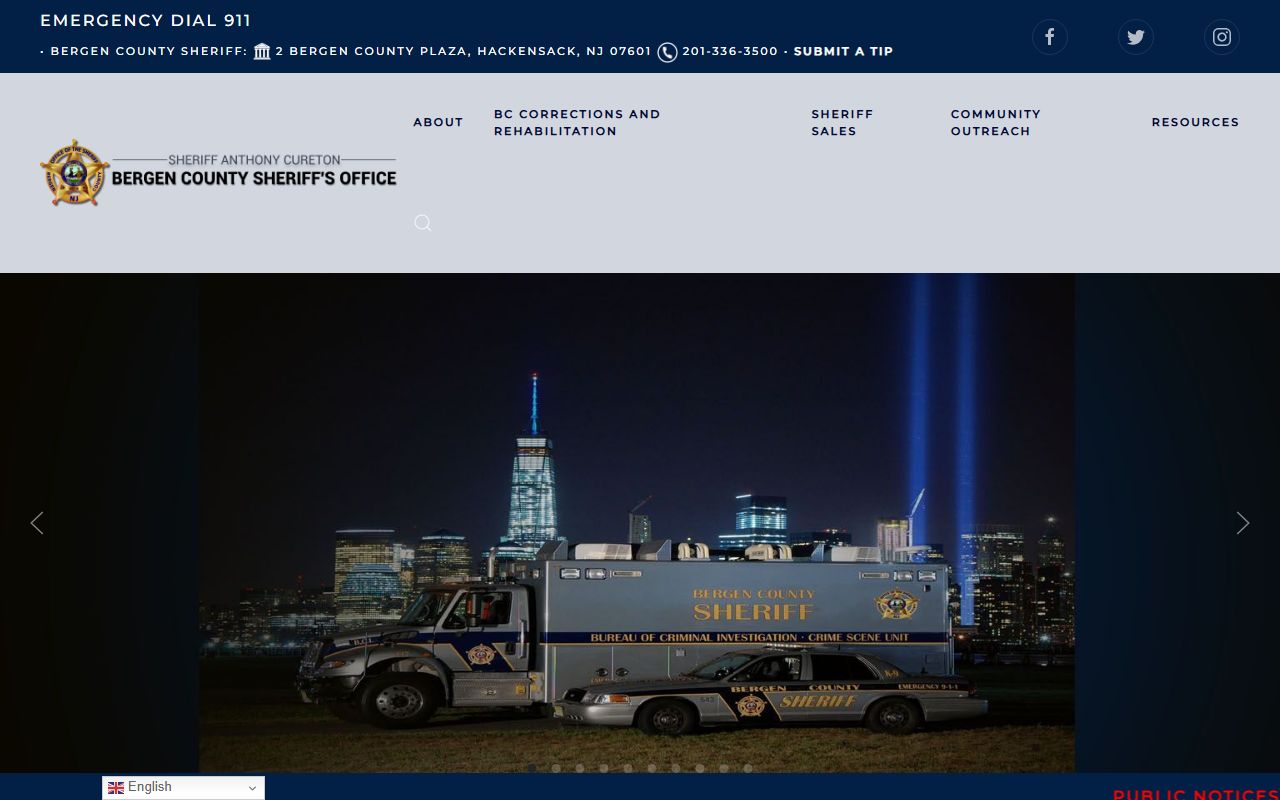 Bergen County Sheriff's Office website with arrest record and booking information