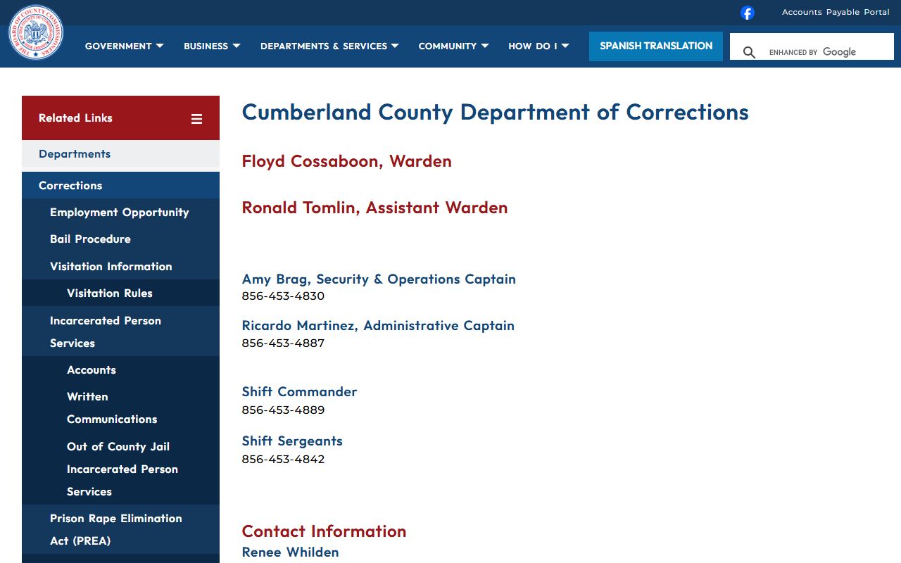 Cumberland County Department of Corrections website for busted mugshots and booking records