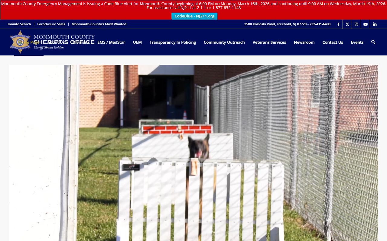 Monmouth County Sheriff's Office website for arrest records and busted mugshots