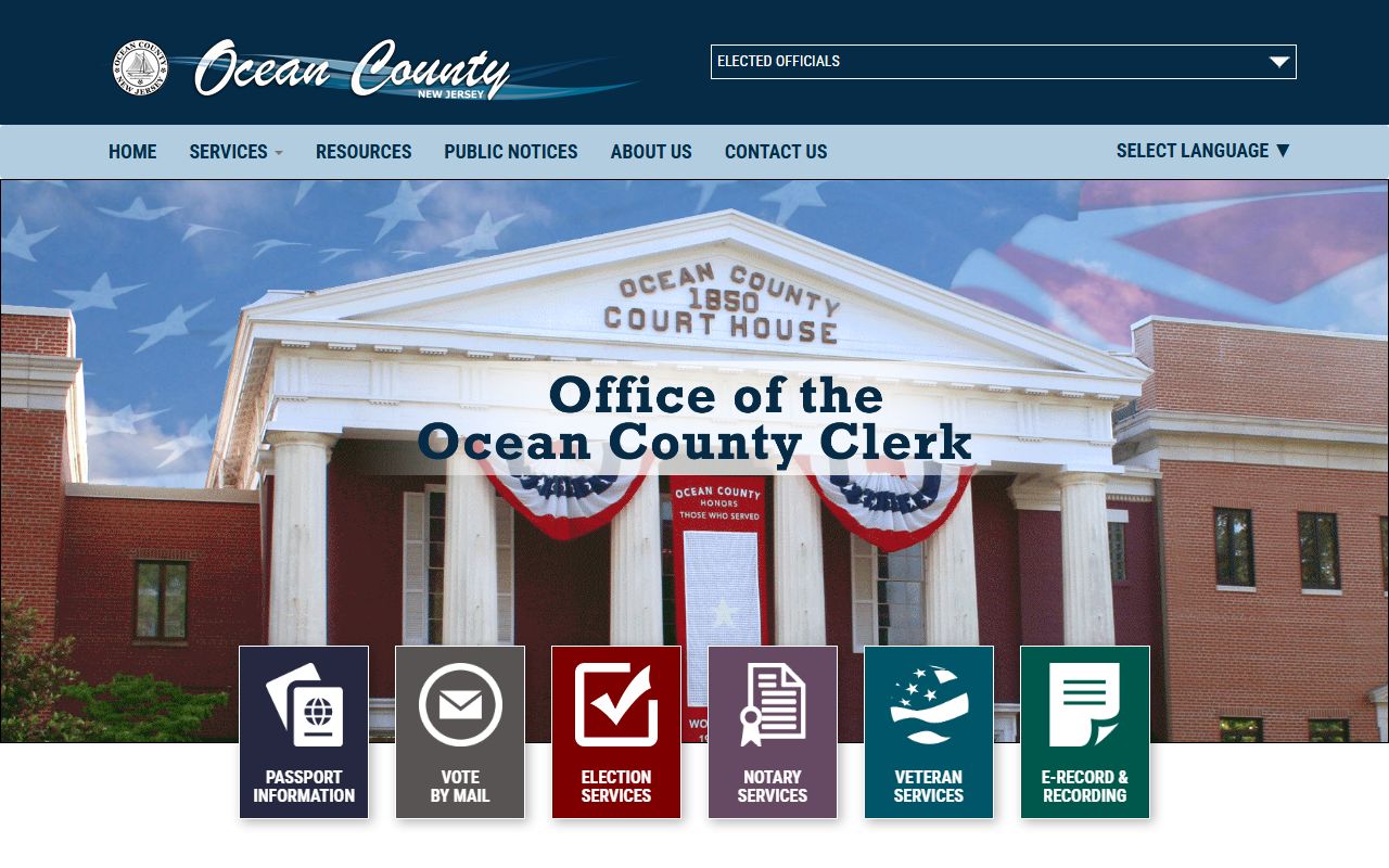 Ocean County Clerk's Office website for public records and court document access