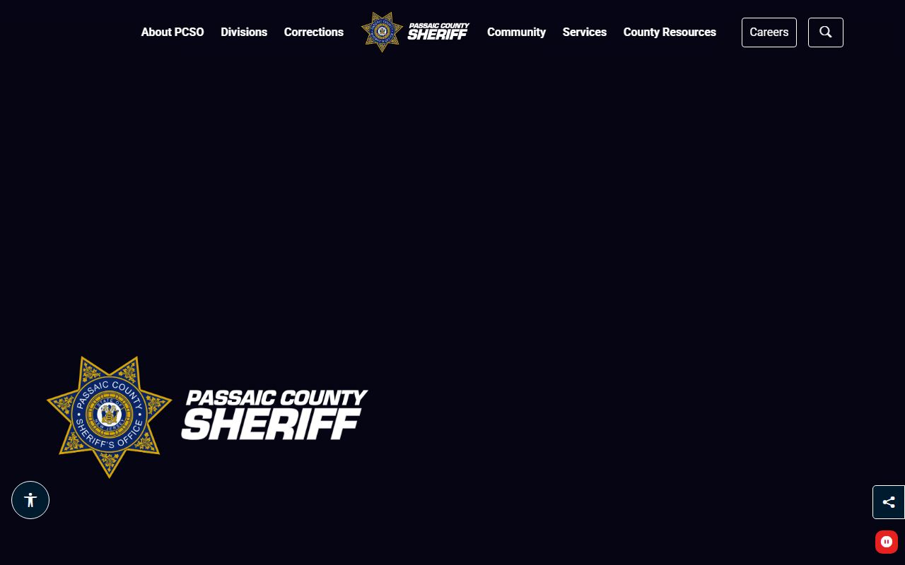 Passaic County Sheriff's Office website showing public services and contact details for arrest records