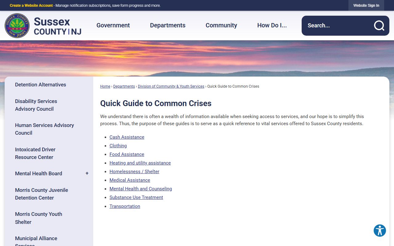 Sussex County Clerk's Office webpage showing records services and public access information