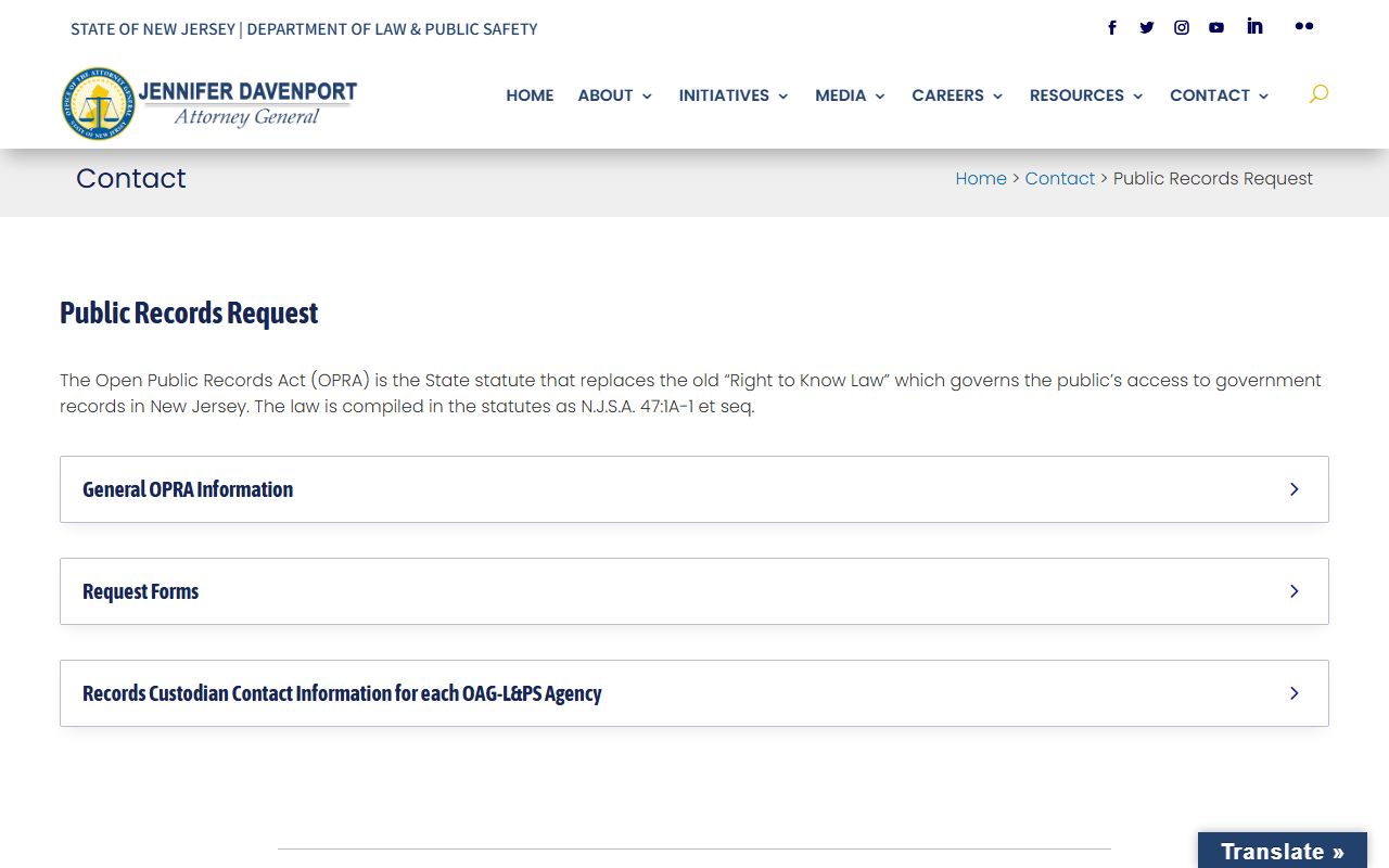 New Jersey Office of the Attorney General public records request for busted mugshots