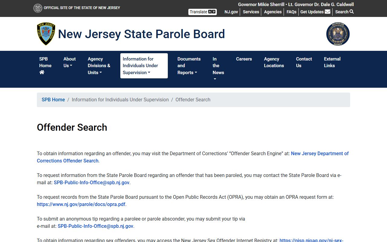 New Jersey State Parole Board offender search information for busted mugshots